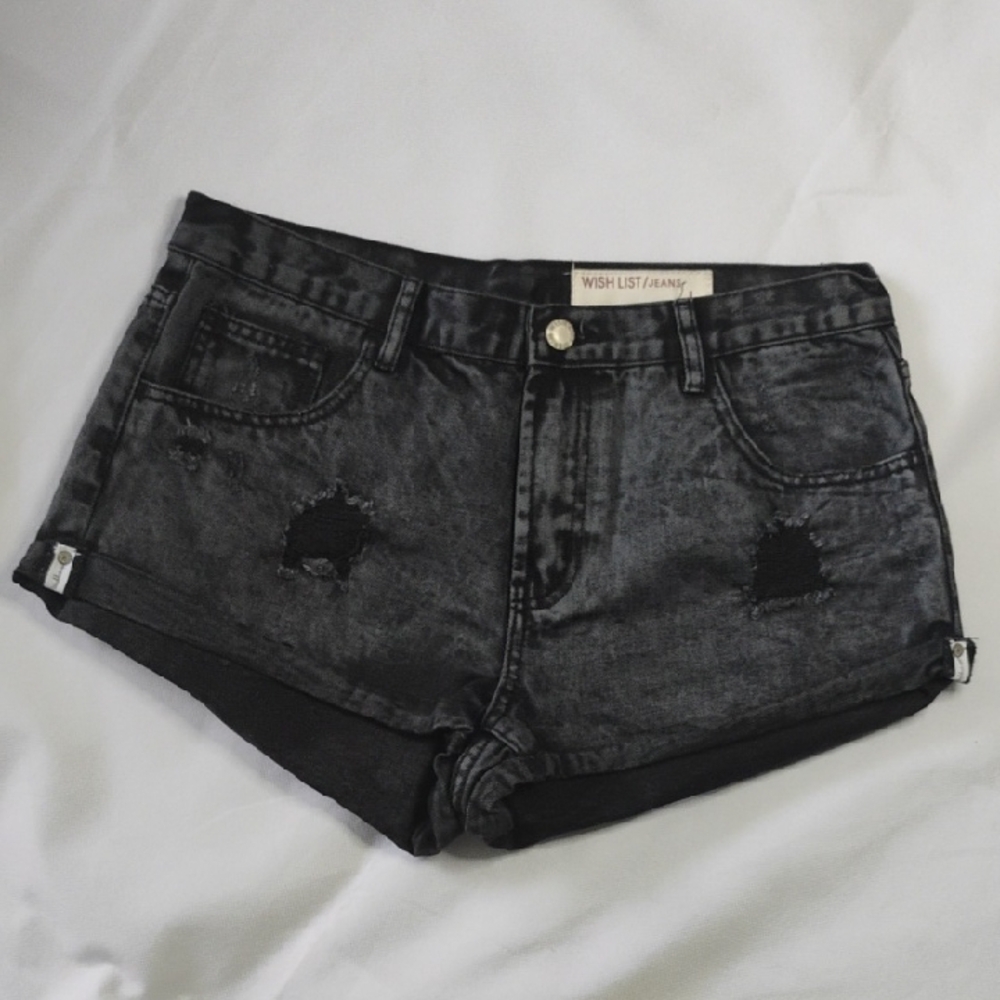 Wishlist Black Jean Shorts High-Waisted Distressed- City Street Wear Country